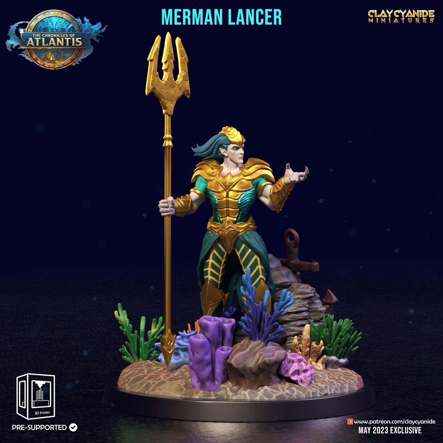 3D Printed Clay Cyanide Merman Lancers The Chronicles of Atlantis 28 32 mm D&D - 3D Printing Boss 