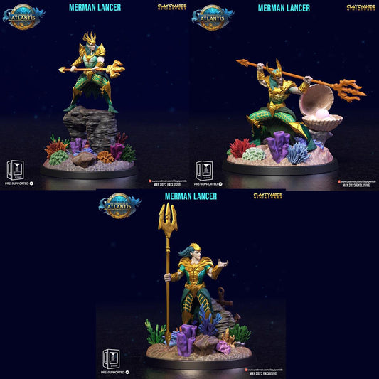 3D Printed Clay Cyanide Merman Lancers The Chronicles of Atlantis 28 32 mm D&D - 3D Printing Boss 