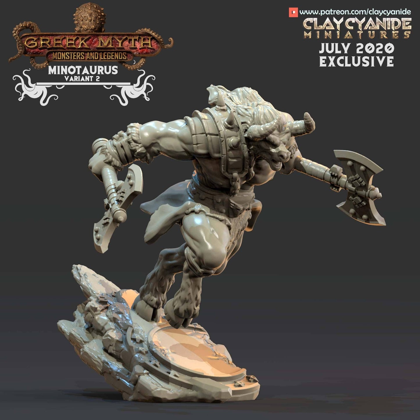3D Printed Clay Cyanide Minotaur Greek Mythology Part 2 28 32 mm D&D - 3D Printing Boss 