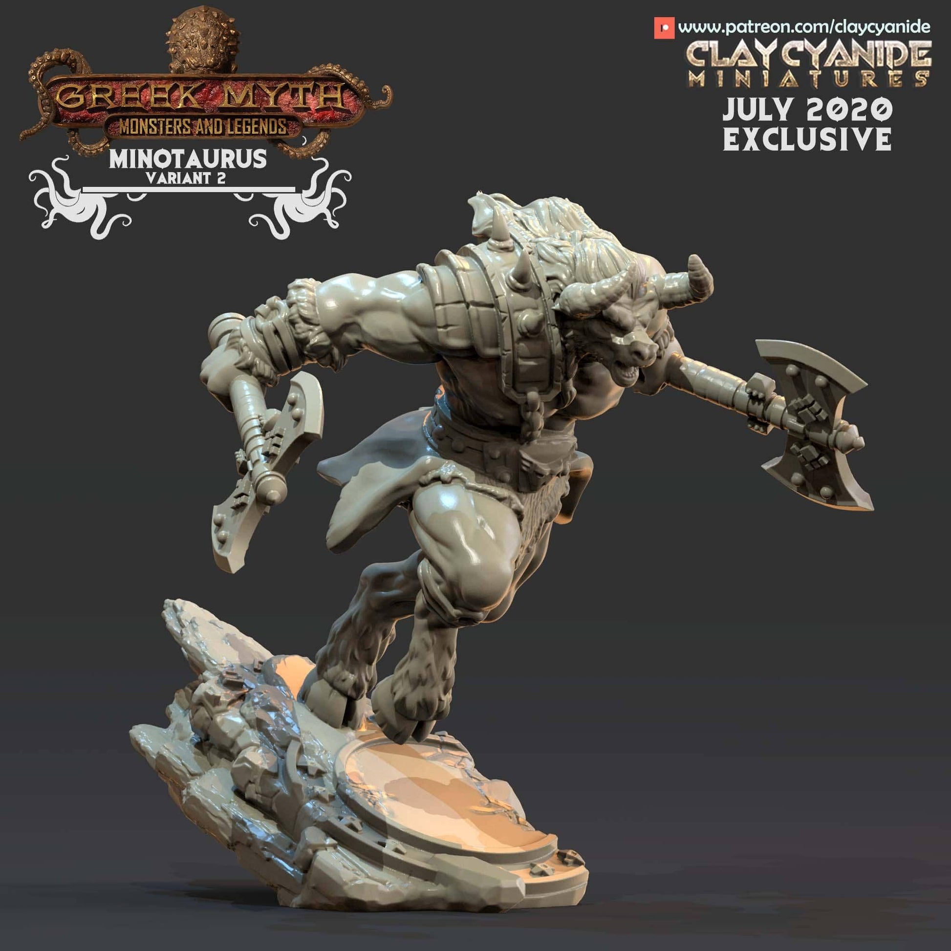 3D Printed Clay Cyanide Minotaur Greek Mythology Part 2 28 32 mm D&D - 3D Printing Boss 