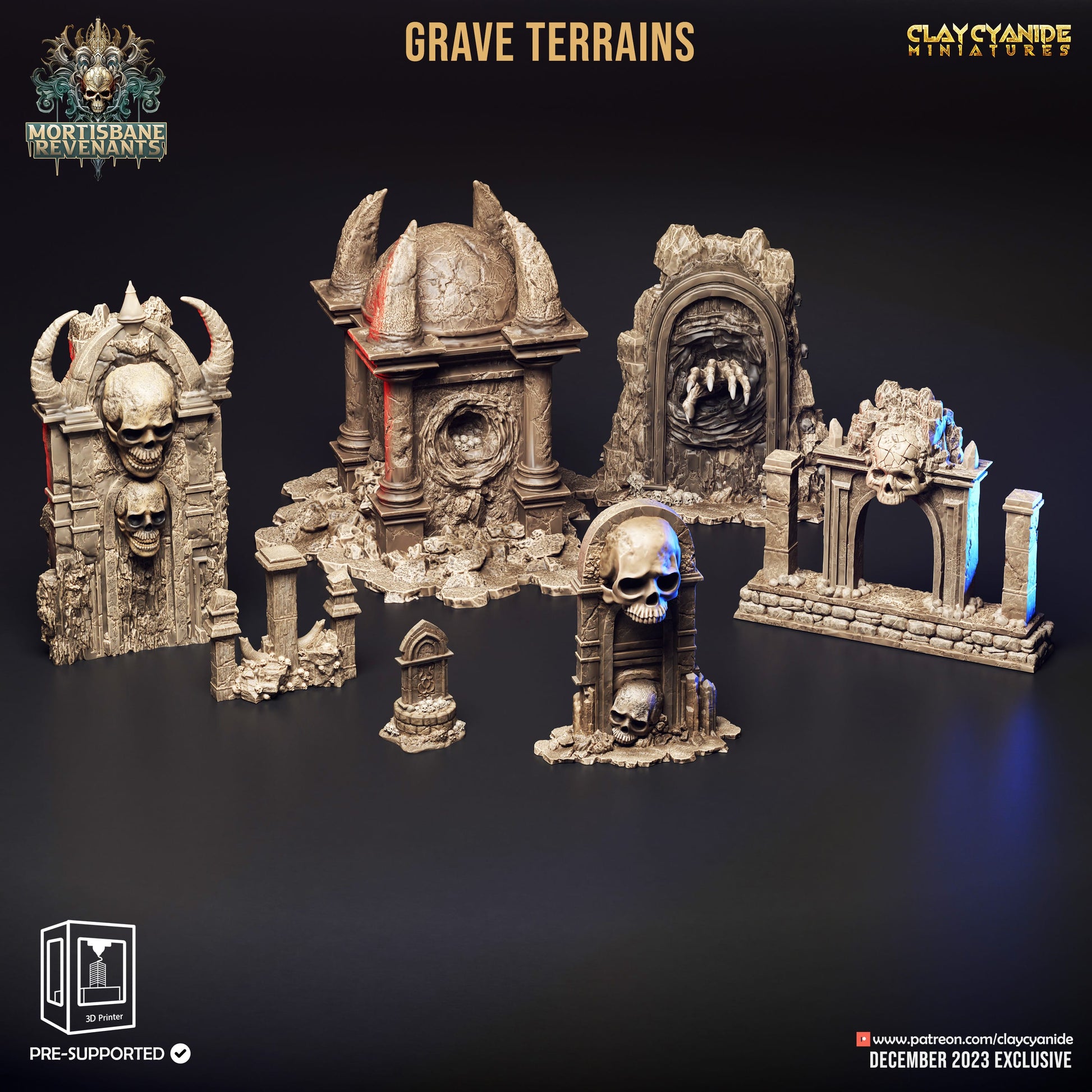3D Printed Clay Cyanide Mortisbane Revenants - Grave Terrains 28mm 32 mm D&D - 3D Printing Boss 