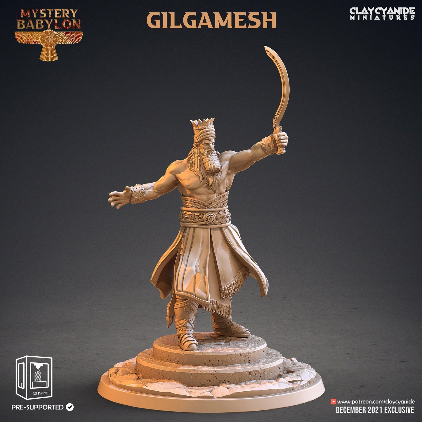 3D Printed Clay Cyanide Mystery Babylon - Gilgamesh 28mm 32mm D&D - 3D Printing Boss 