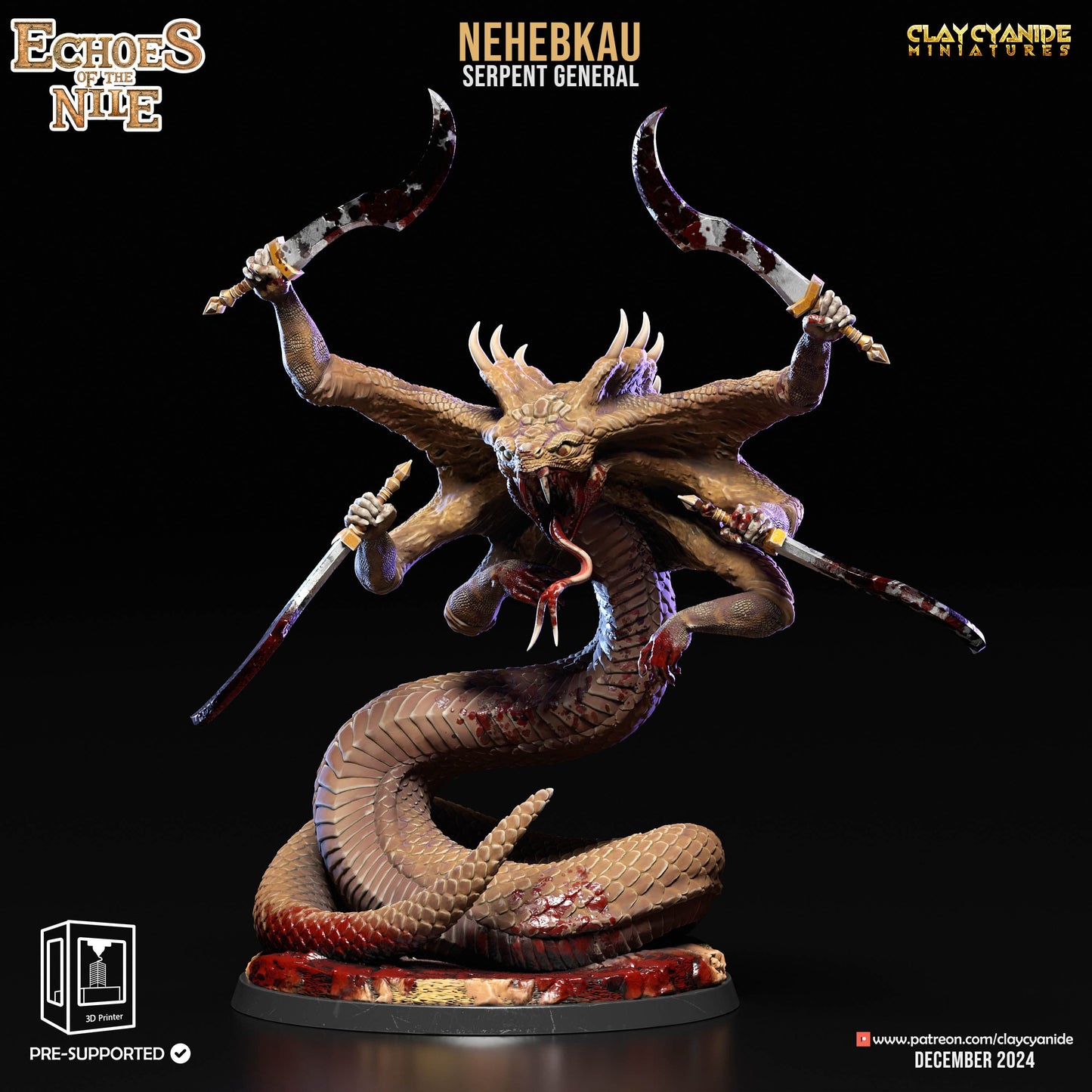 3D Printed Clay Cyanide Nehebkau Serpent General Echoes of the Nile 28 32 mm D&D - 3D Printing Boss 