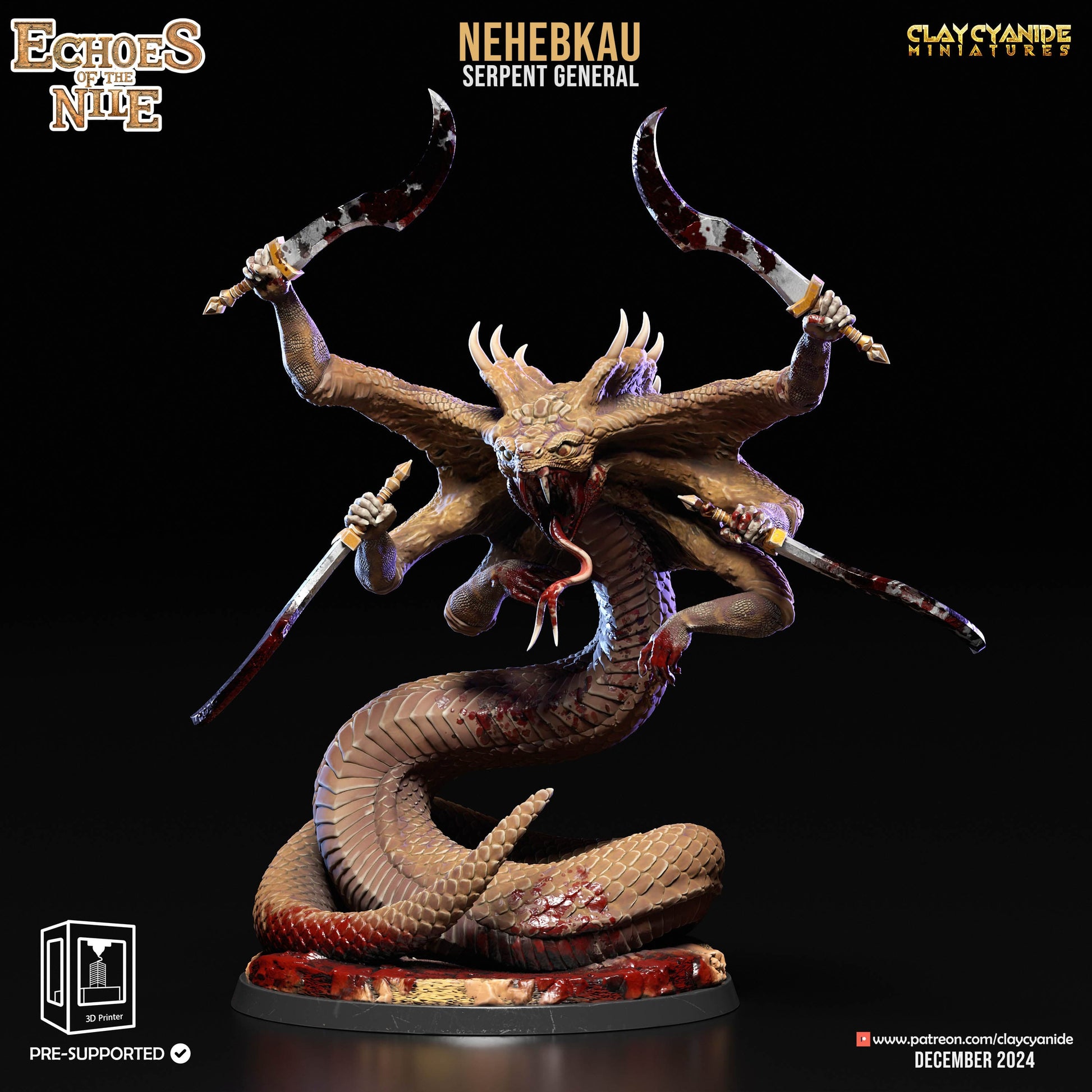 3D Printed Clay Cyanide Nehebkau Serpent General Echoes of the Nile 28 32 mm D&D - 3D Printing Boss 
