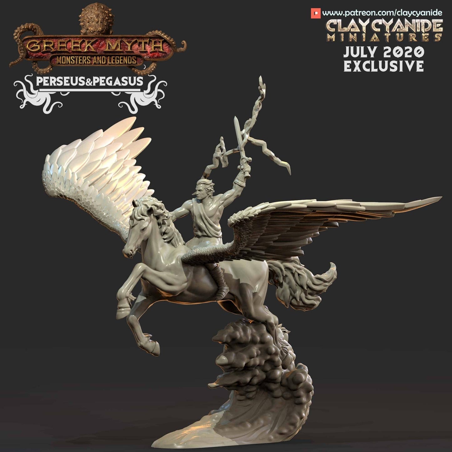 3D Printed Clay Cyanide Perseus and Pegasus Greek Mythology Part 2 28 32 mm D&D - 3D Printing Boss 