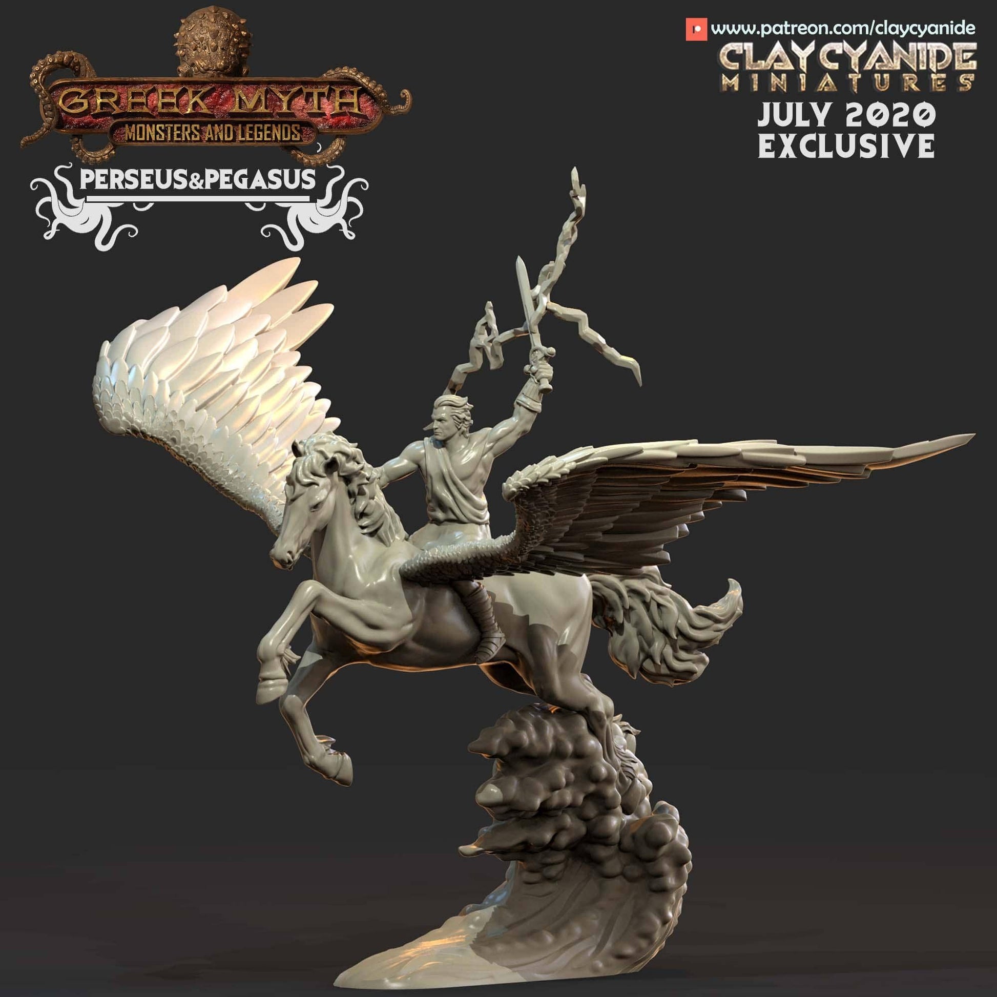 3D Printed Clay Cyanide Perseus and Pegasus Greek Mythology Part 2 28 32 mm D&D - 3D Printing Boss 