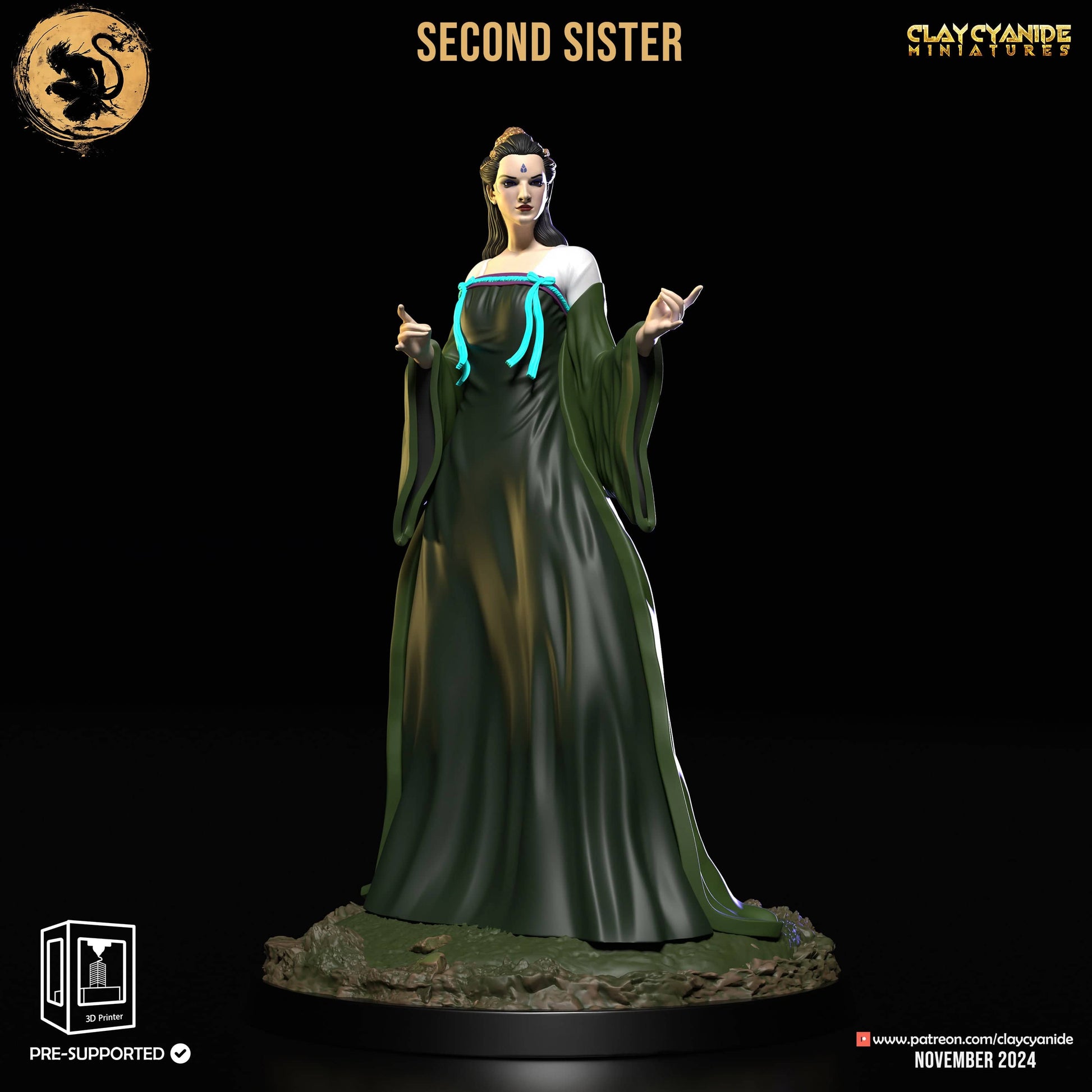 3D Printed Clay Cyanide Second Sister Black Myth Wukong Set 28 32 mm D&D - 3D Printing Boss 