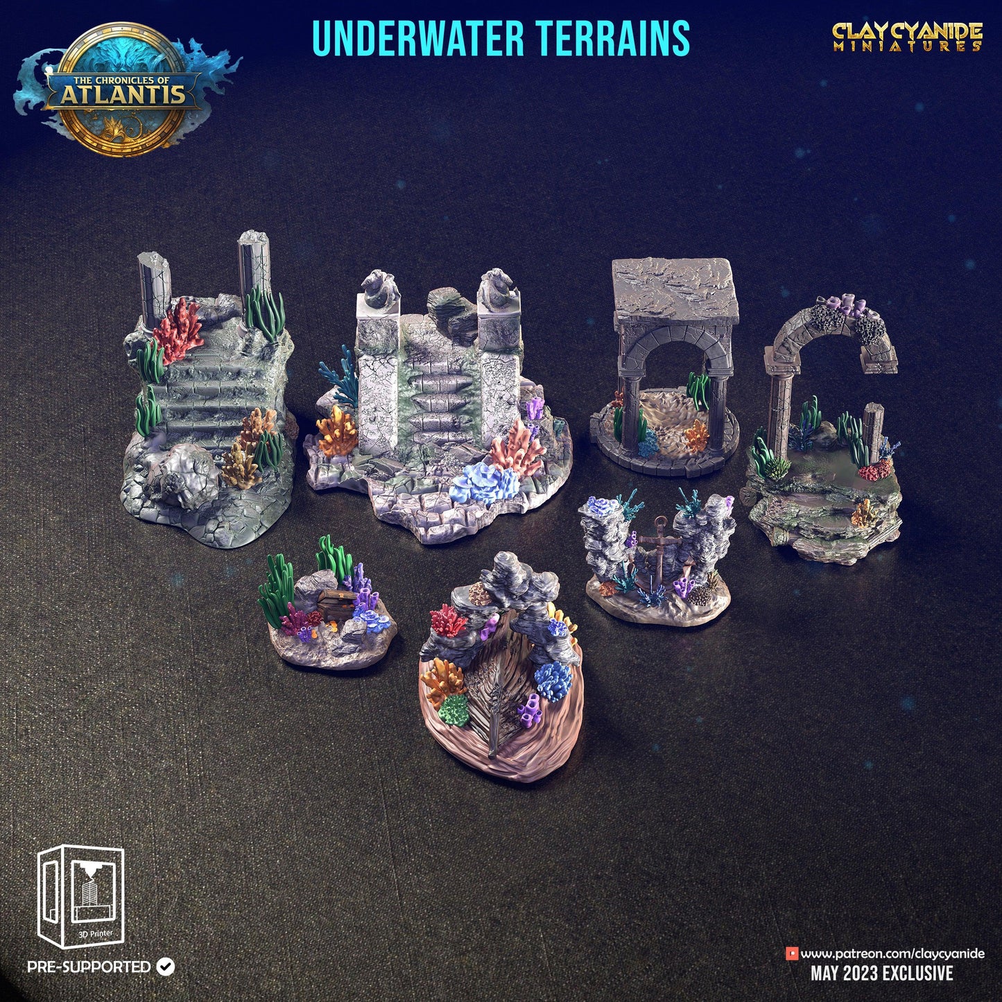 3D Printed Clay Cyanide Underwater Terrains The Chronicles of Atlantis 28 32 mm D&D - 3D Printing Boss 