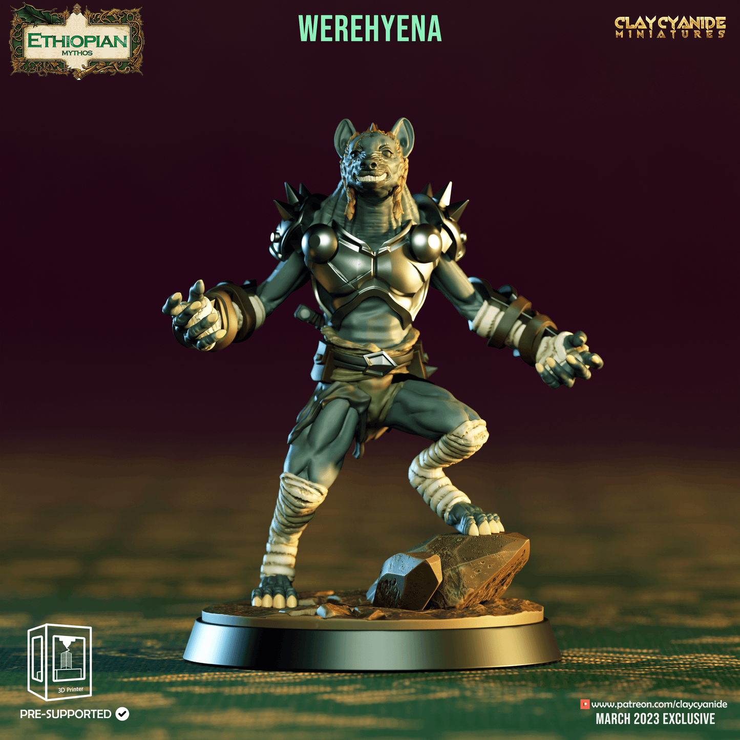 3D Printed Clay Cyanide Werehyenas Ethiopian Mythos 28 32 mm D&D - 3D Printing Boss 