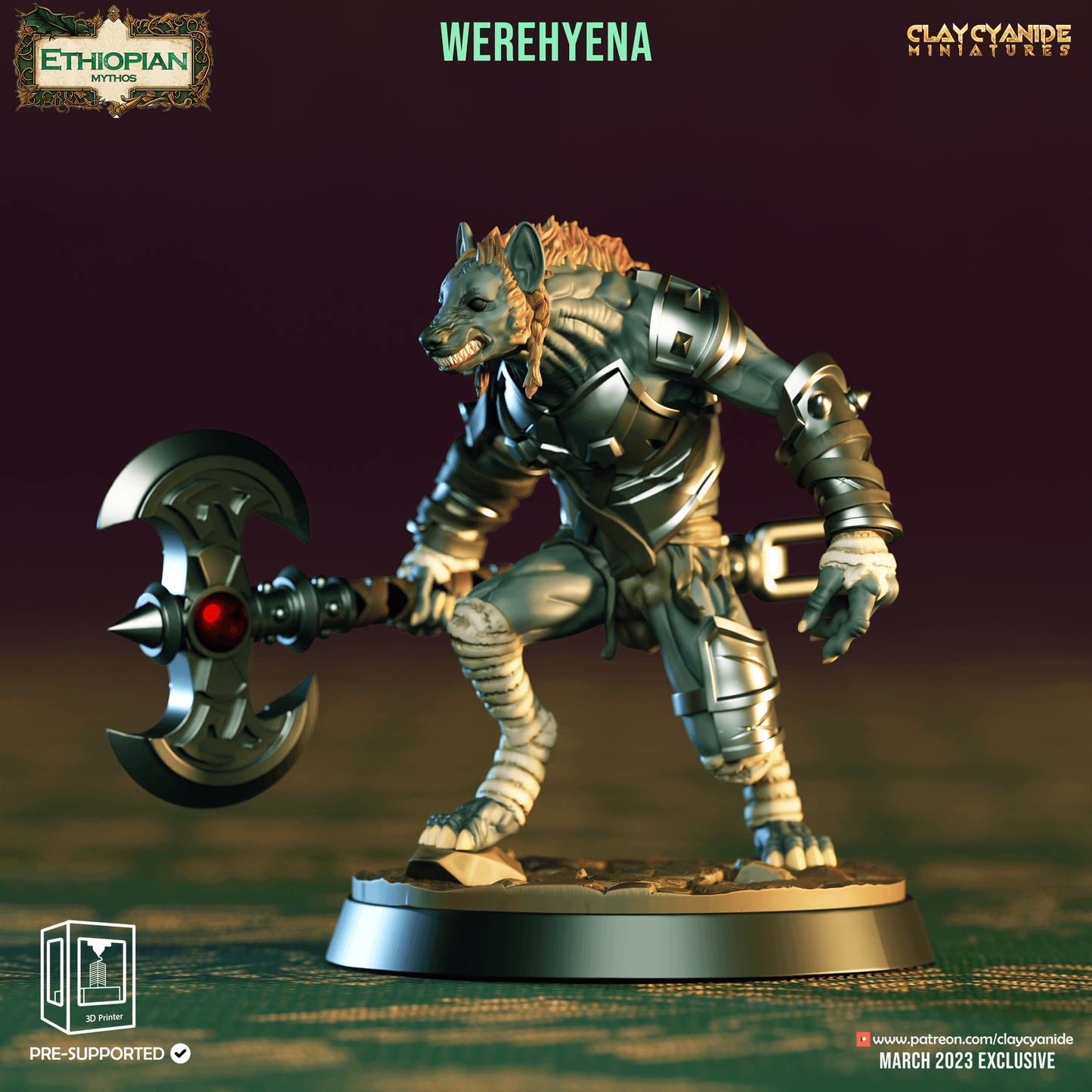 3D Printed Clay Cyanide Werehyenas Ethiopian Mythos 28 32 mm D&D - 3D Printing Boss 