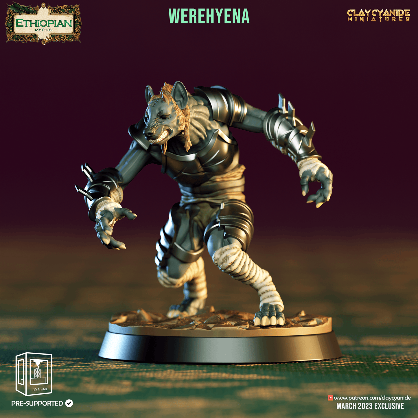 3D Printed Clay Cyanide Werehyenas Ethiopian Mythos 28 32 mm D&D - 3D Printing Boss 