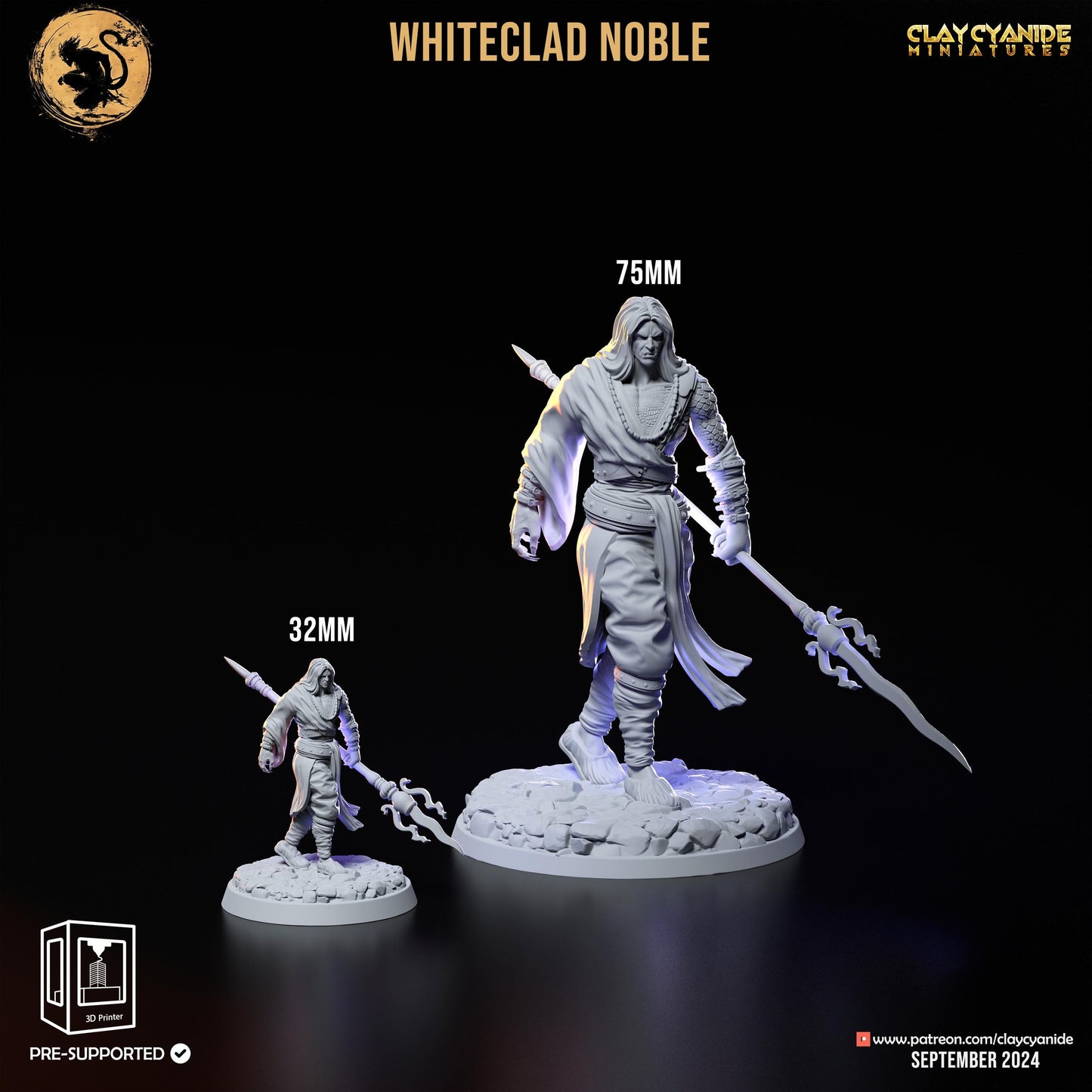 3D Printed Clay Cyanide Whiteclad Noble Black Myth - Wukong Set 28 32 mm D&D - 3D Printing Boss 