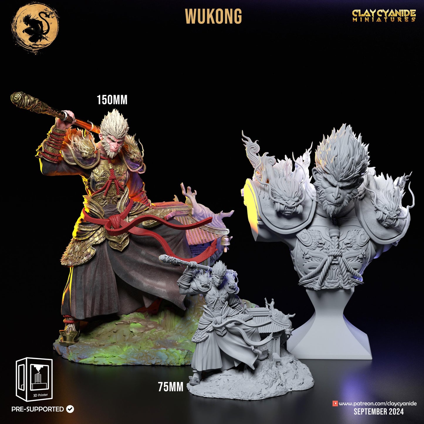 3D Printed Clay Cyanide Wukong Monkey King Black Myth - Wukong Set 28 32 mm D&D - 3D Printing Boss 