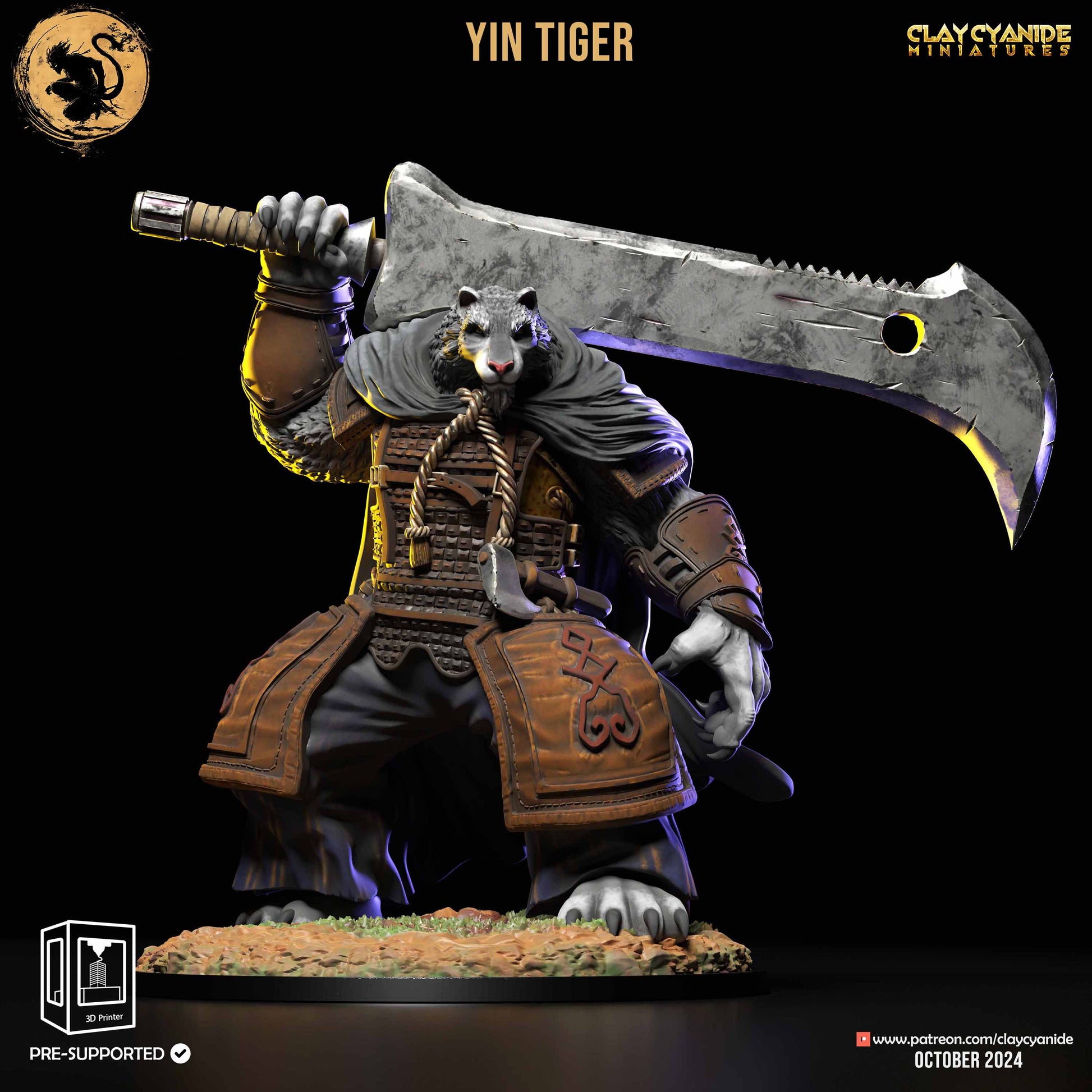 3D Printed Clay Cyanide Yin Tiger Black Myth Wukong 28 32 mm D&D - 3D Printing Boss 