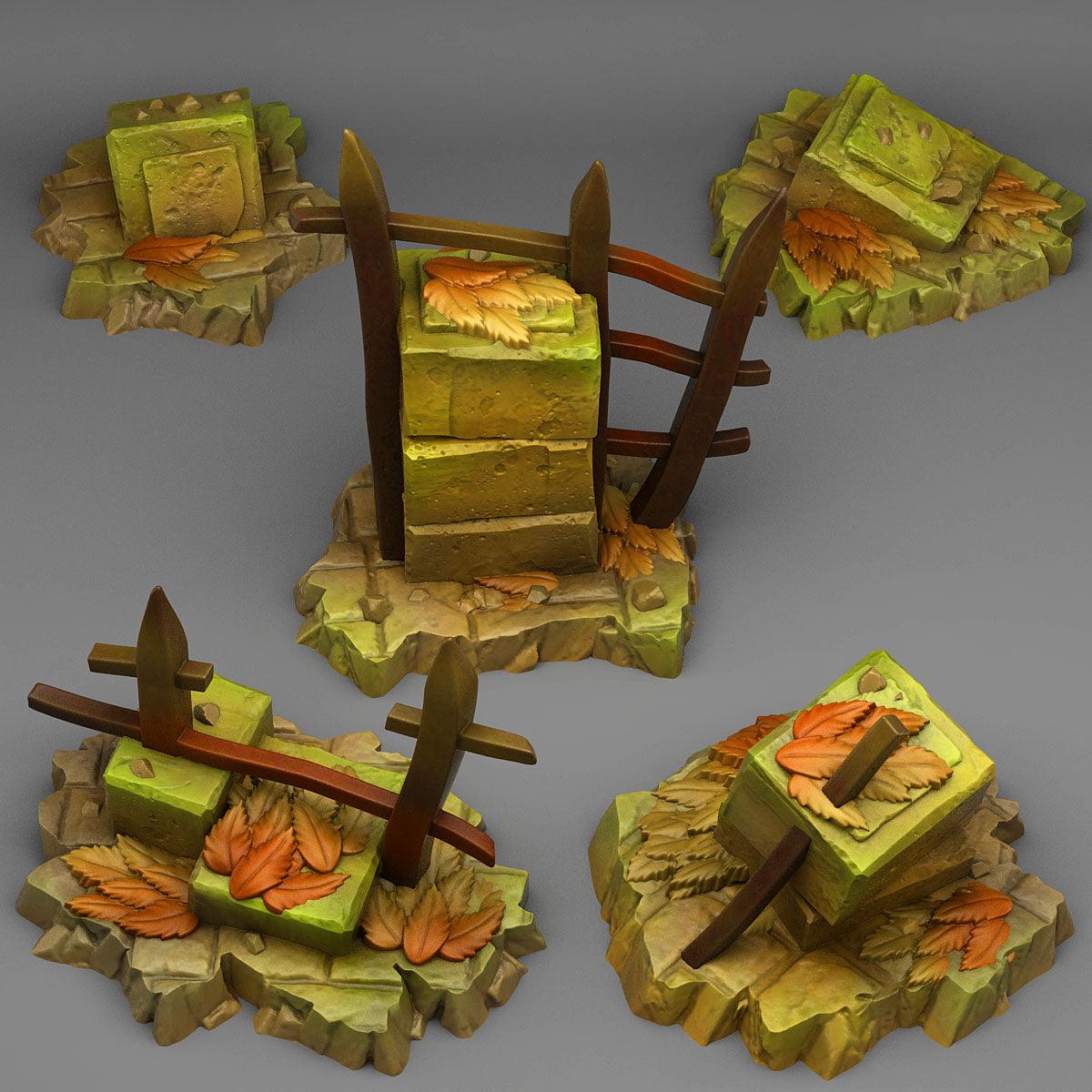 3D Printed Fantastic Plants and Rocks Autumn Ruins 28mm - 32mm D&D Wargaming - 3D Printing Boss 
