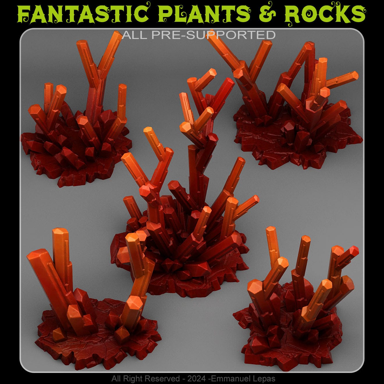 3D Printed Fantastic Plants and Rocks Fire Crystals 28mm - 32mm D&D Wargaming - 3D Printing Boss 