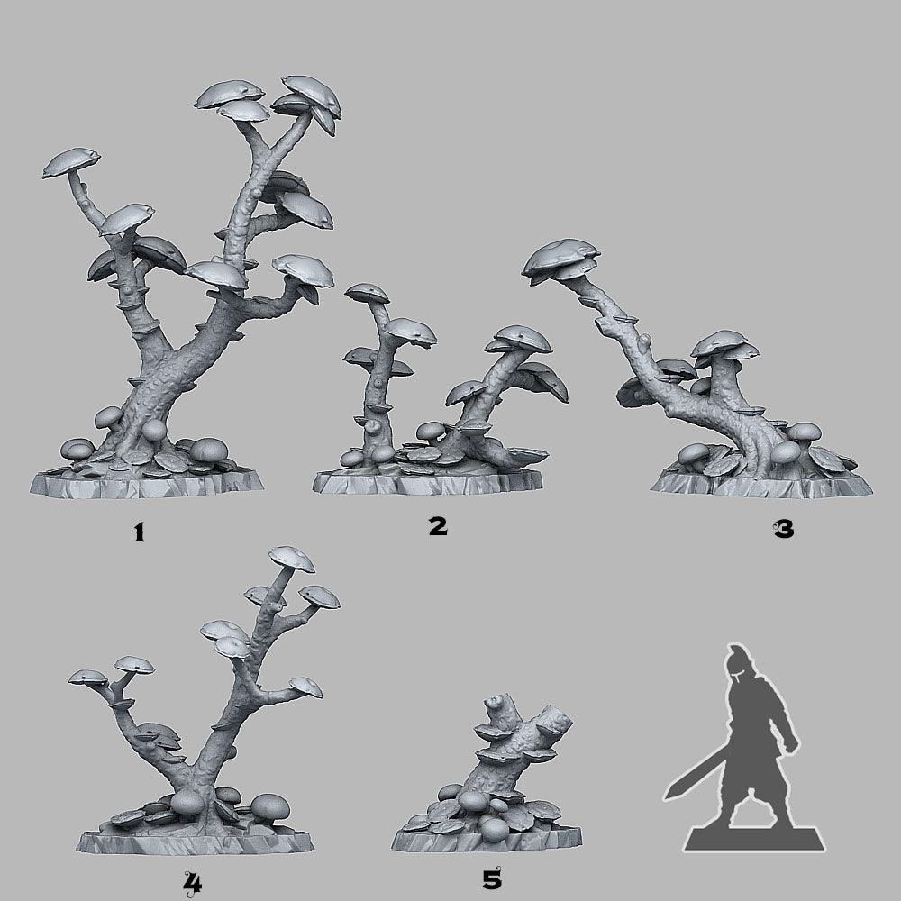 3D Printed Fantastic Plants and Rocks Mushrooms Trees 28mm - 32mm D&D Wargaming - 3D Printing Boss 