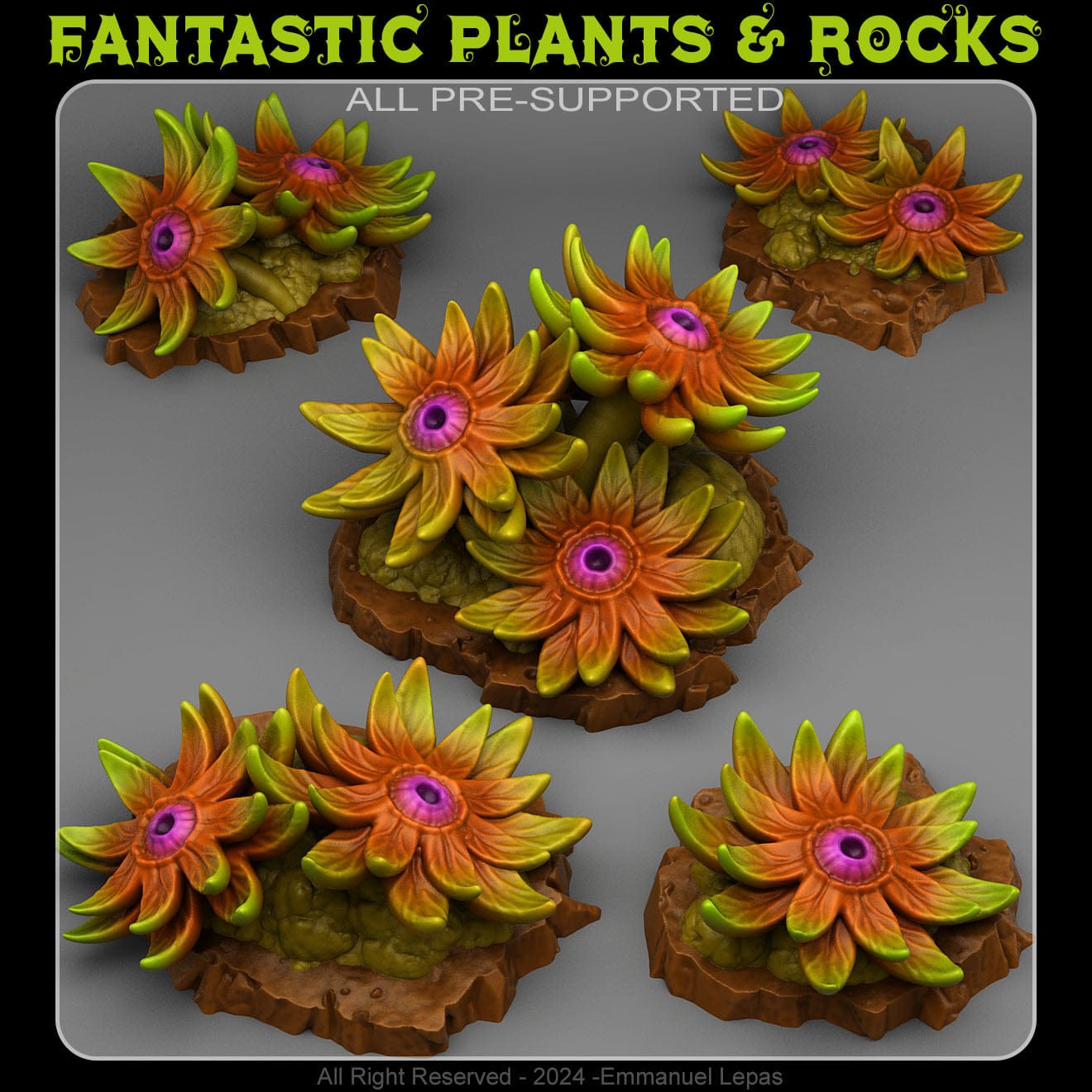 3D Printed Fantastic Plants and Rocks Mystic Eye Flowers 28mm - 32mm D&D Wargaming - 3D Printing Boss 