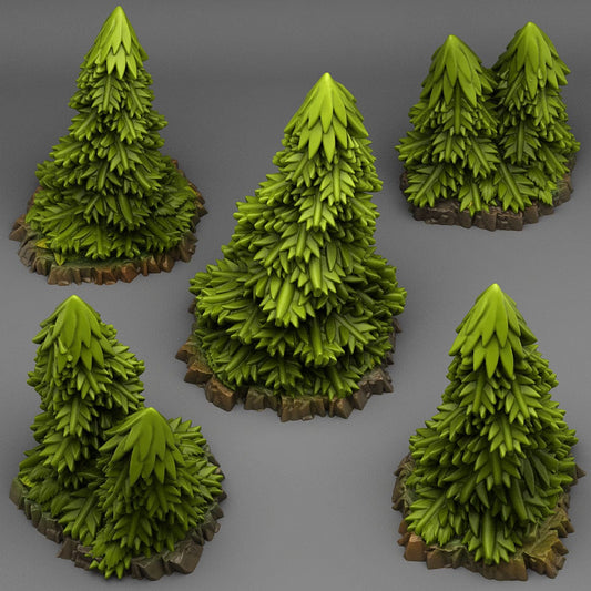 3D Printed Fantastic Plants and Rocks Pine Trees 28mm - 32mm D&D Wargaming - 3D Printing Boss 