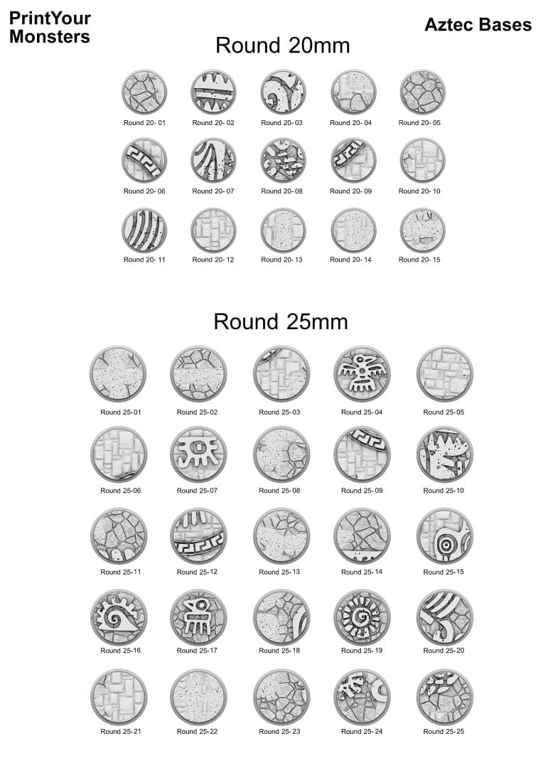 3D Printed Fantastic Plants and Rocks Round Bases Aztec Bases 28mm - 32mm D&D Wargaming - 3D Printing Boss 