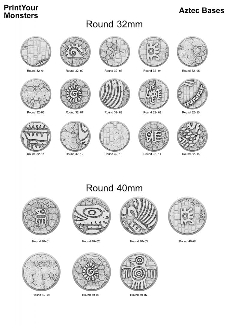 3D Printed Fantastic Plants and Rocks Round Bases Aztec Bases 28mm - 32mm D&D Wargaming - 3D Printing Boss 