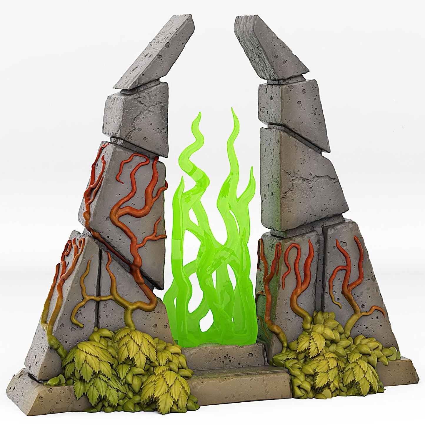 3D Printed Fantastic Plants and Rocks Temple Portal With Its Green Fire Effect 28mm - 32mm D&D Wargaming - 3D Printing Boss 
