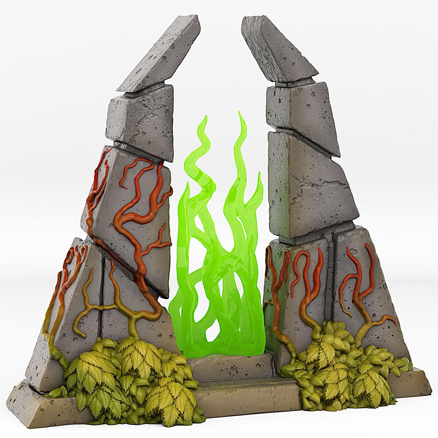 3D Printed Fantastic Plants and Rocks Temple Portal With Its Green Fire Effect 28mm - 32mm D&D Wargaming - 3D Printing Boss 