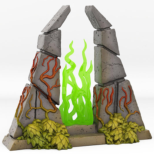 3D Printed Fantastic Plants and Rocks Temple Portal With Its Green Fire Effect 28mm - 32mm D&D Wargaming - 3D Printing Boss 