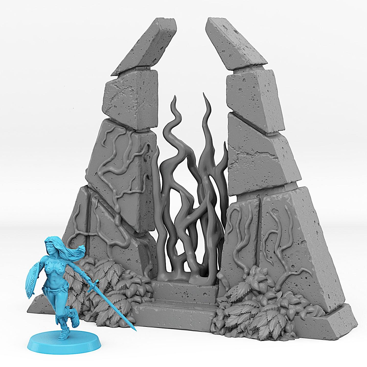 3D Printed Fantastic Plants and Rocks Temple Portal With Its Green Fire Effect 28mm - 32mm D&D Wargaming - 3D Printing Boss 