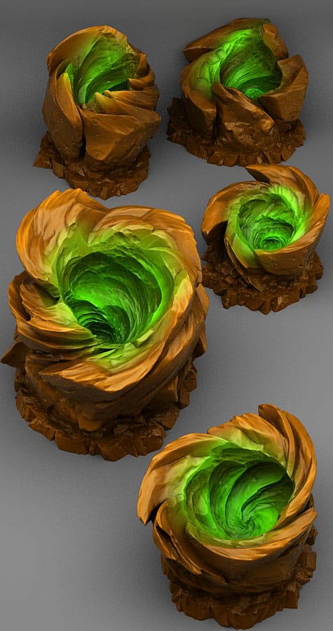 3D Printed Fantastic Plants and Rocks Vortex Stones 28mm - 32mm D&D Wargaming - 3D Printing Boss 