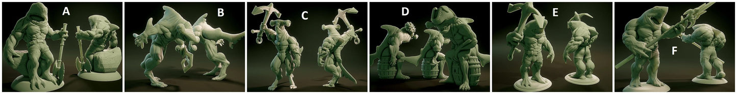 3D Printed Nafarrate Wereshark Lovecraftian Bestiary 28 32 mm D&D - 3D Printing Boss 