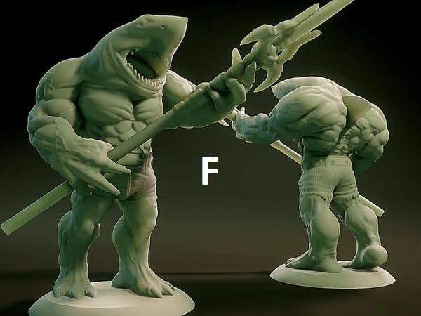 3D Printed Nafarrate Wereshark Lovecraftian Bestiary 28 32 mm D&D - 3D Printing Boss 