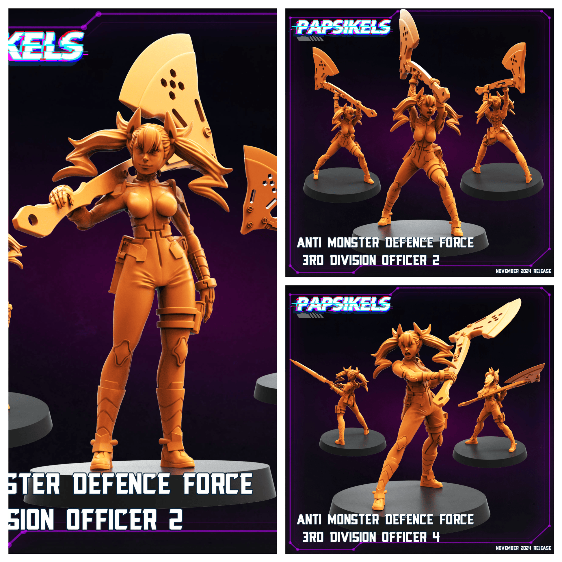 3D Printed Papsikels Anti Monster Defence Force 3rd Division Officer Nov 2024 Cyberpunk 28mm 32mm - 3D Printing Boss 