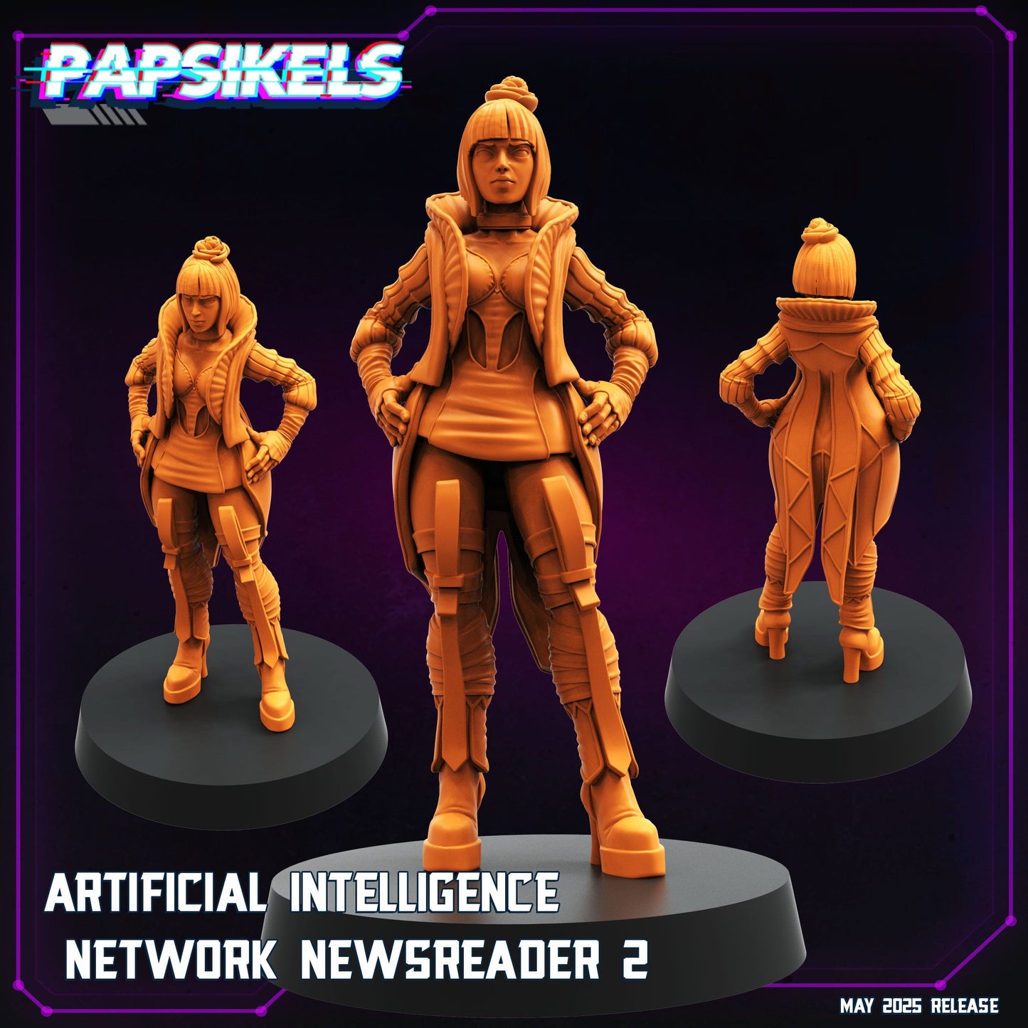 3D Printed Papsikels Artificial Intelligence Network Newsreader Set May 2025 Cyberpunk Set 28mm 32mm - 3D Printing Boss 