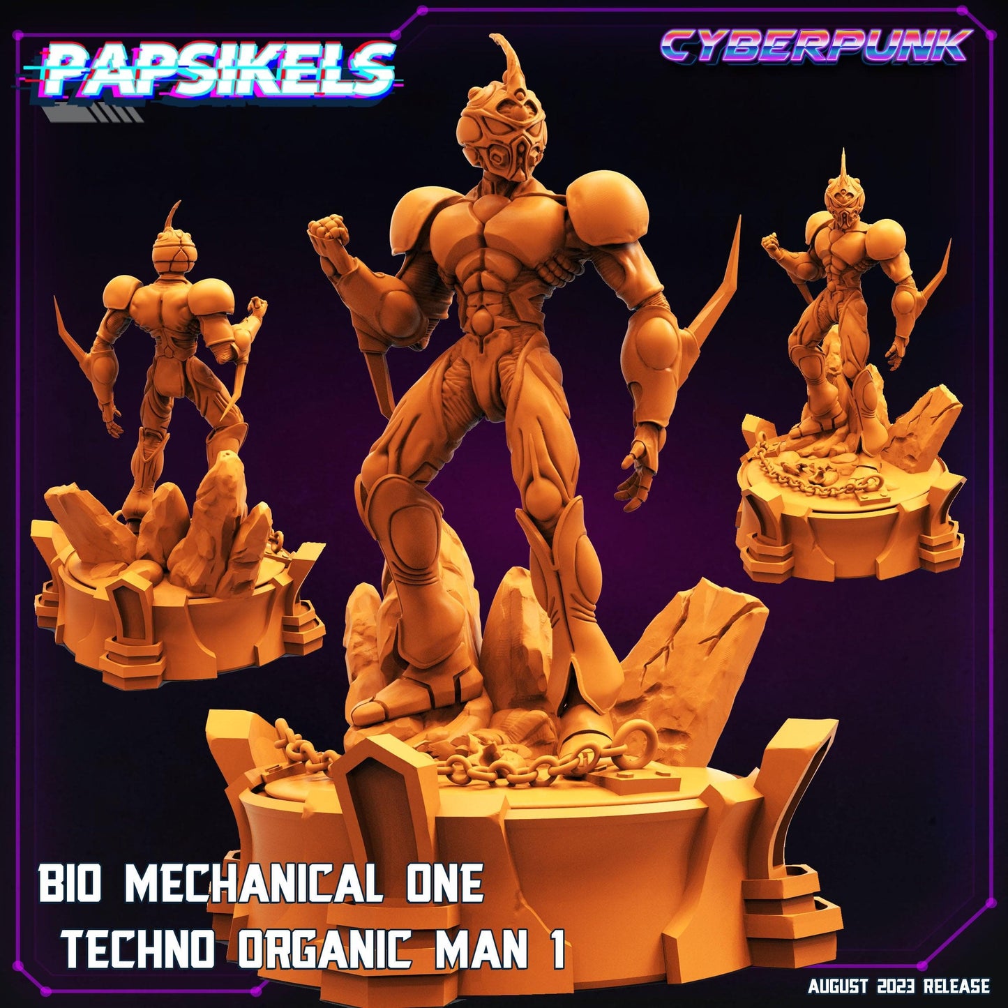 3D Printed Papsikels August 2023 - Cyberpunk Bio Mechanical One Techno Organic Man 1 28mm 32mm - 3D Printing Boss 