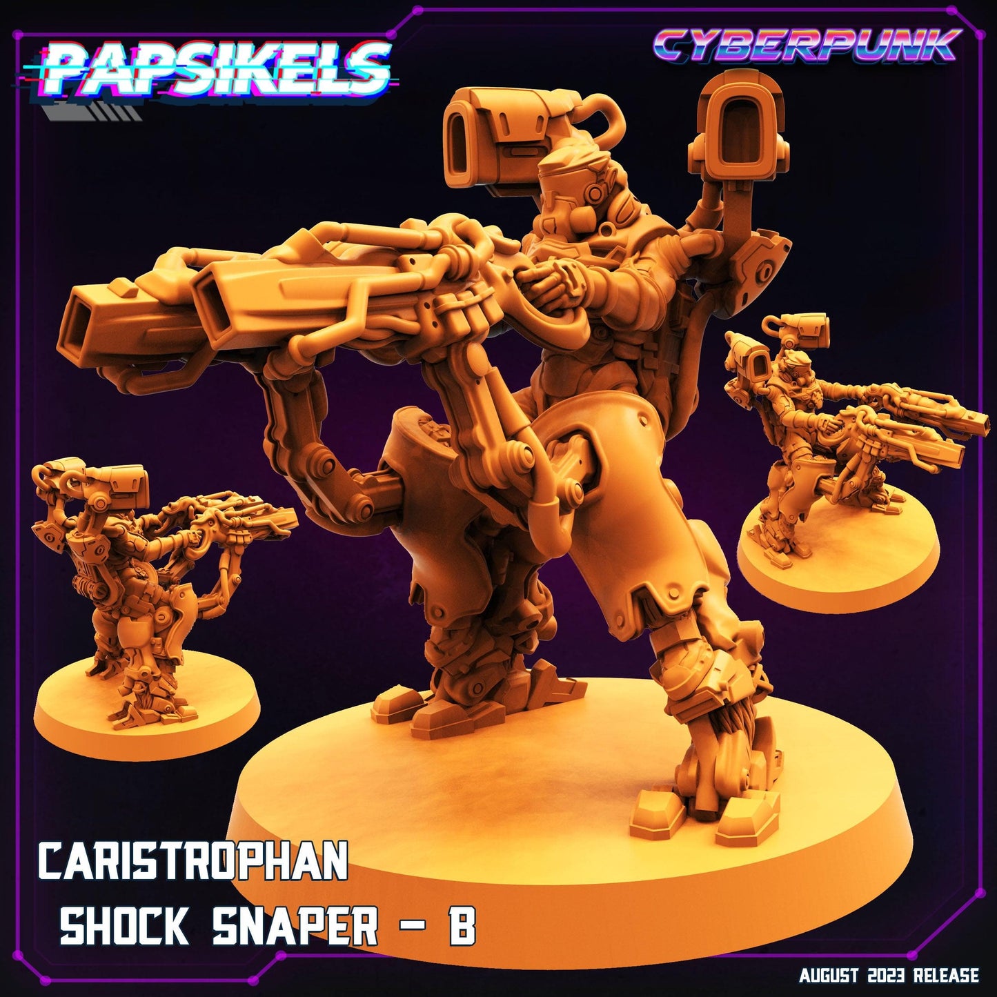 3D Printed Papsikels August 2023 - Cyberpunk Caristrophan Shock Snaper Set 28mm 32mm - 3D Printing Boss 
