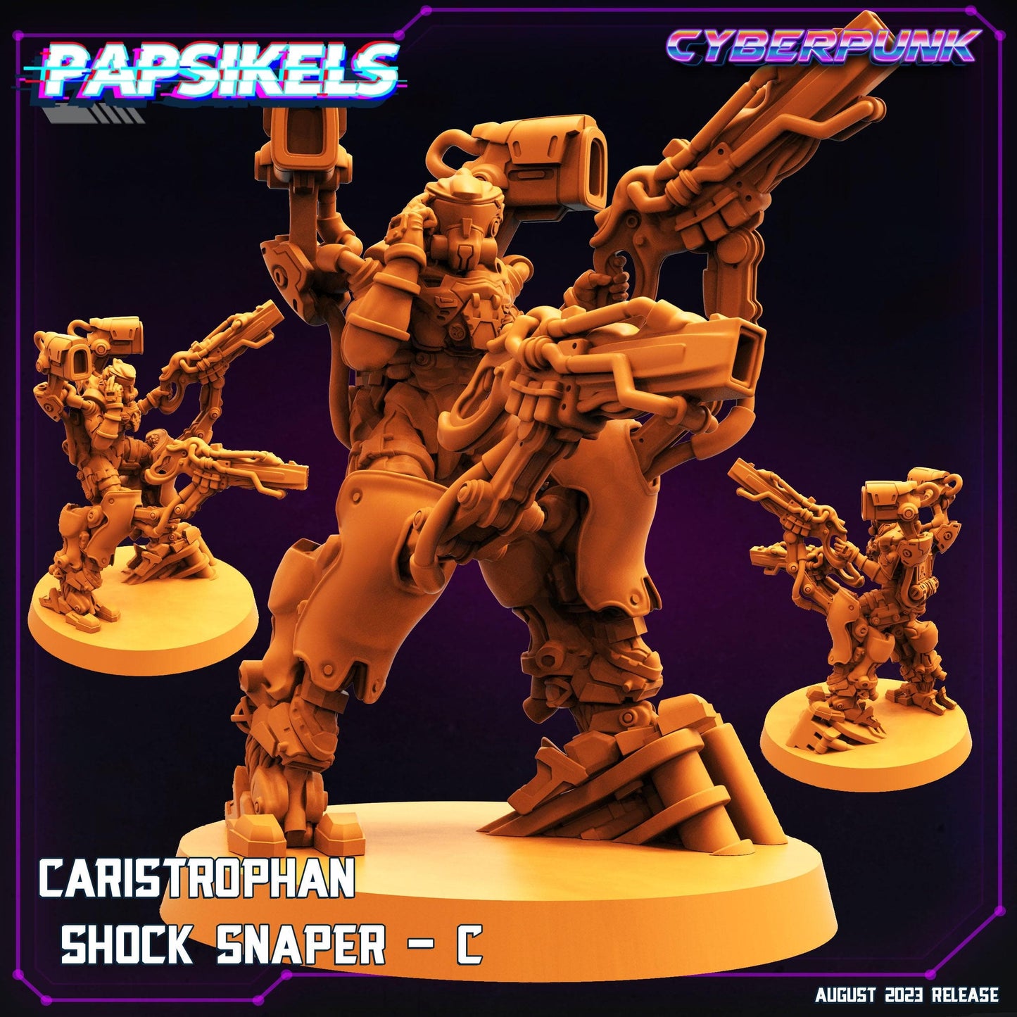 3D Printed Papsikels August 2023 - Cyberpunk Caristrophan Shock Snaper Set 28mm 32mm - 3D Printing Boss 