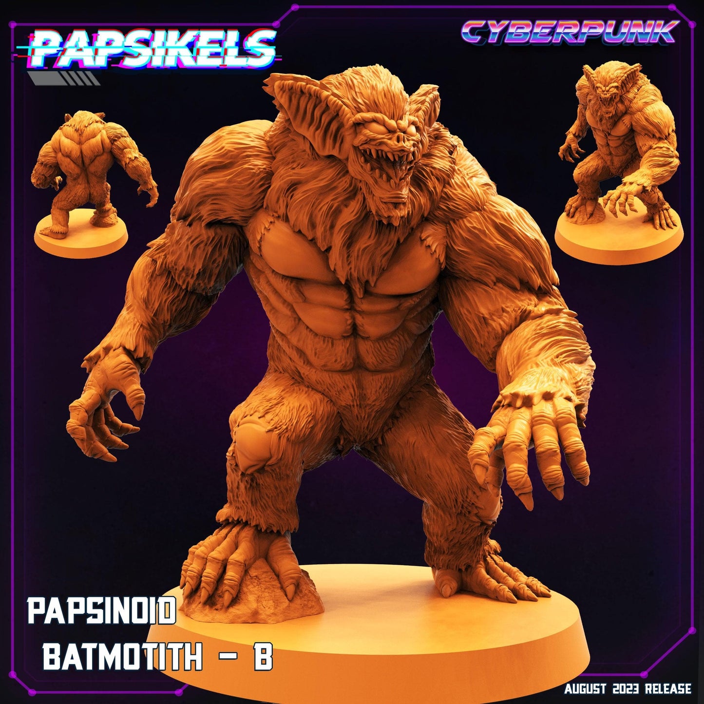 3D Printed Papsikels August 2023 - Cyberpunk Papsinoid Batmotith Set 28mm 32mm - 3D Printing Boss 