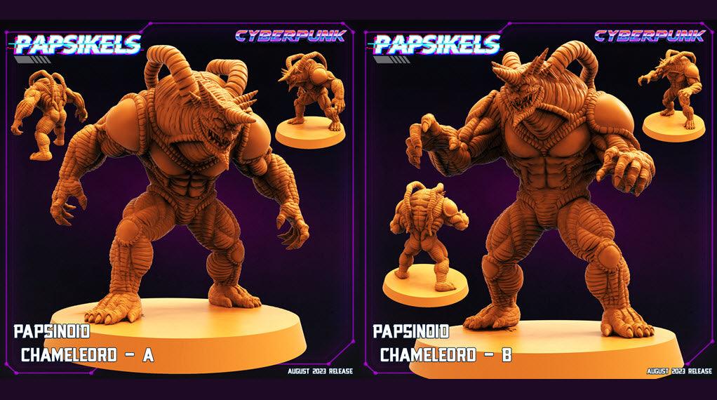 3D Printed Papsikels August 2023 - Cyberpunk Papsinoid Chameleord Set 28mm 32mm - 3D Printing Boss 