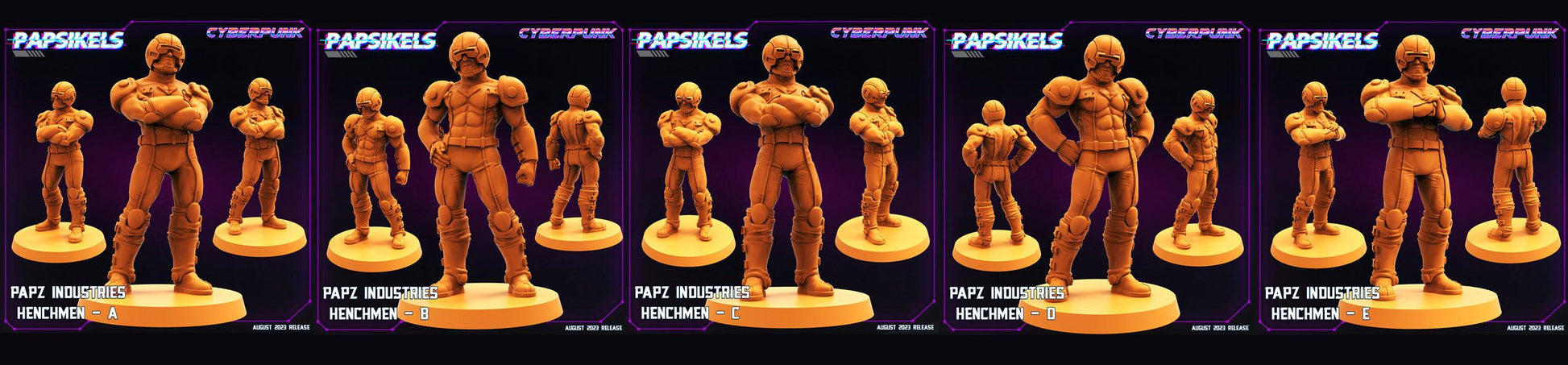 3D Printed Papsikels August 2023 - Cyberpunk Papz Industries Henchmen Set 28mm 32mm - 3D Printing Boss 