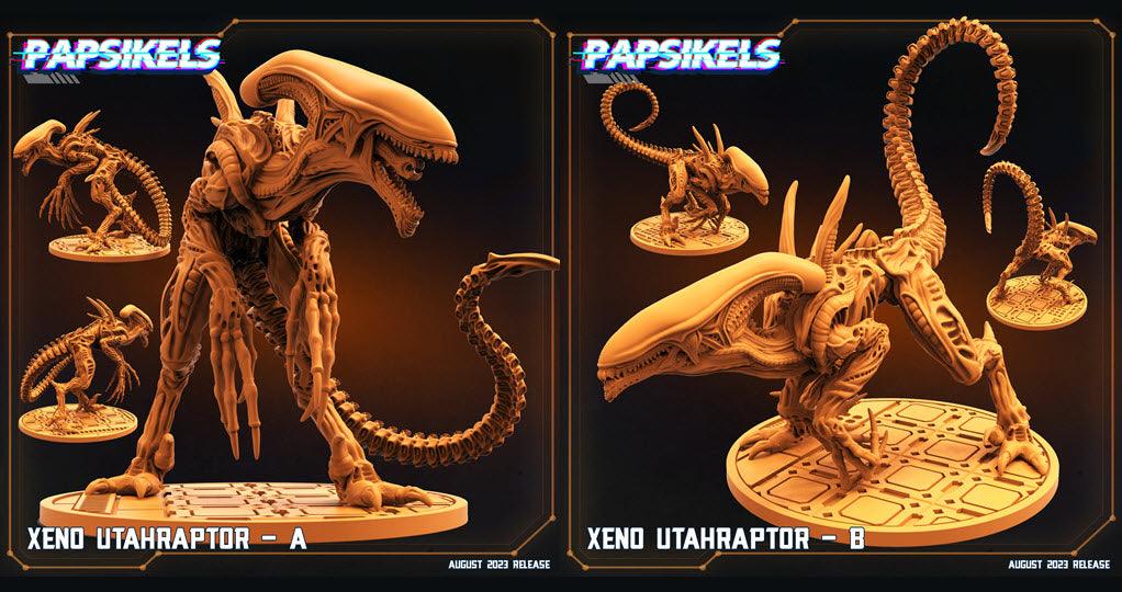 3D Printed Papsikels August 2023 - Xenowars Genesis Xeno Utahraptor Set 28mm 32mm - 3D Printing Boss 