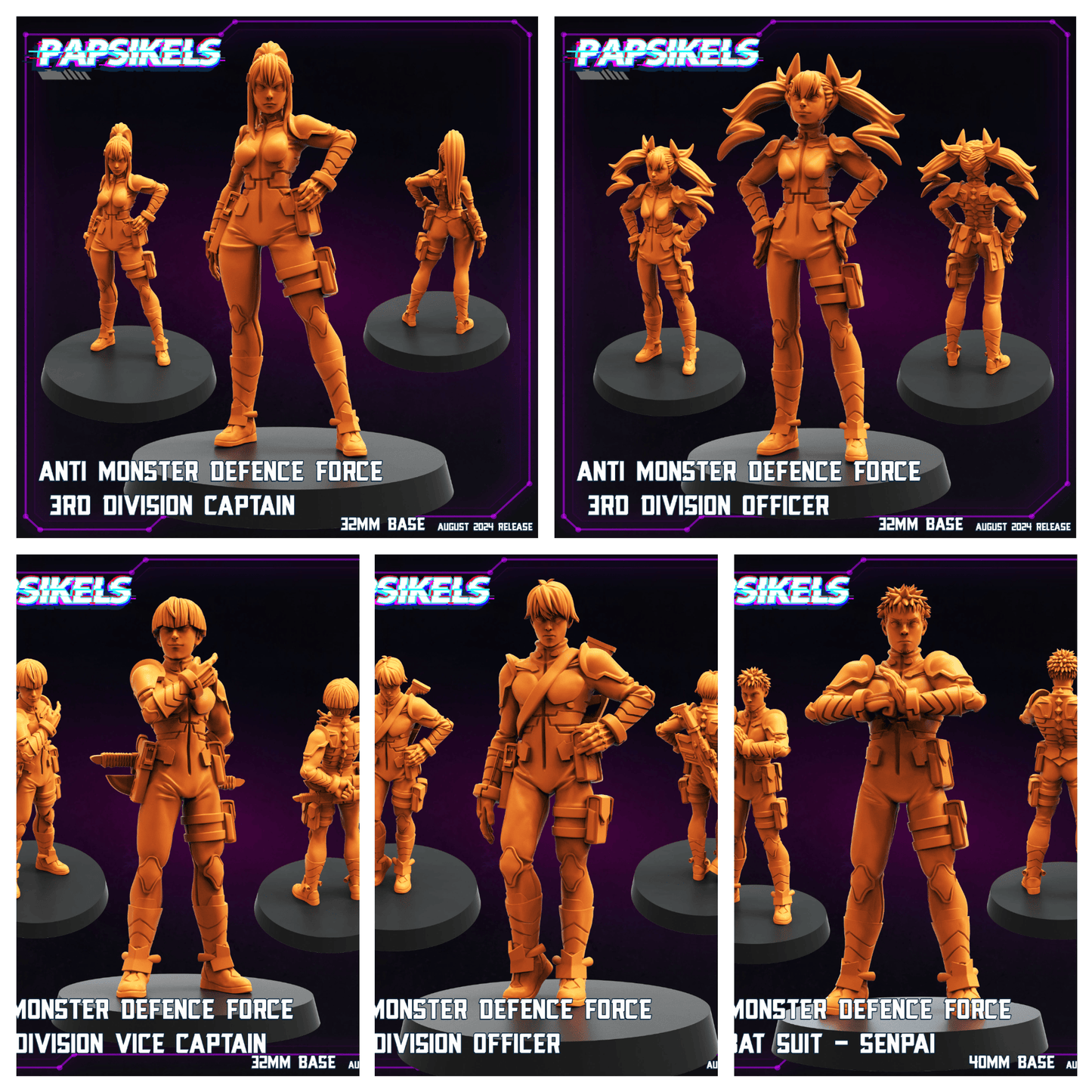 3D Printed Papsikels August 2024 Cyberpunk Anti Monster Defence Force Set 28mm 32mm - 3D Printing Boss 