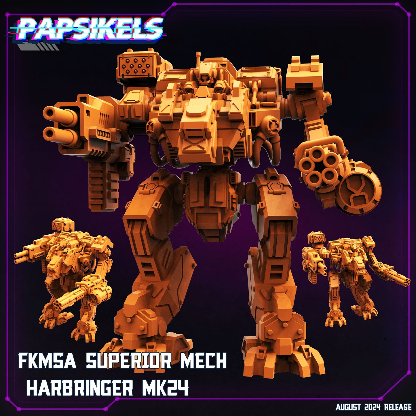 3D Printed Papsikels August 2024 Cyberpunk Fkmsa Superior Mech Harbringer Mk24 28mm 32mm - 3D Printing Boss 