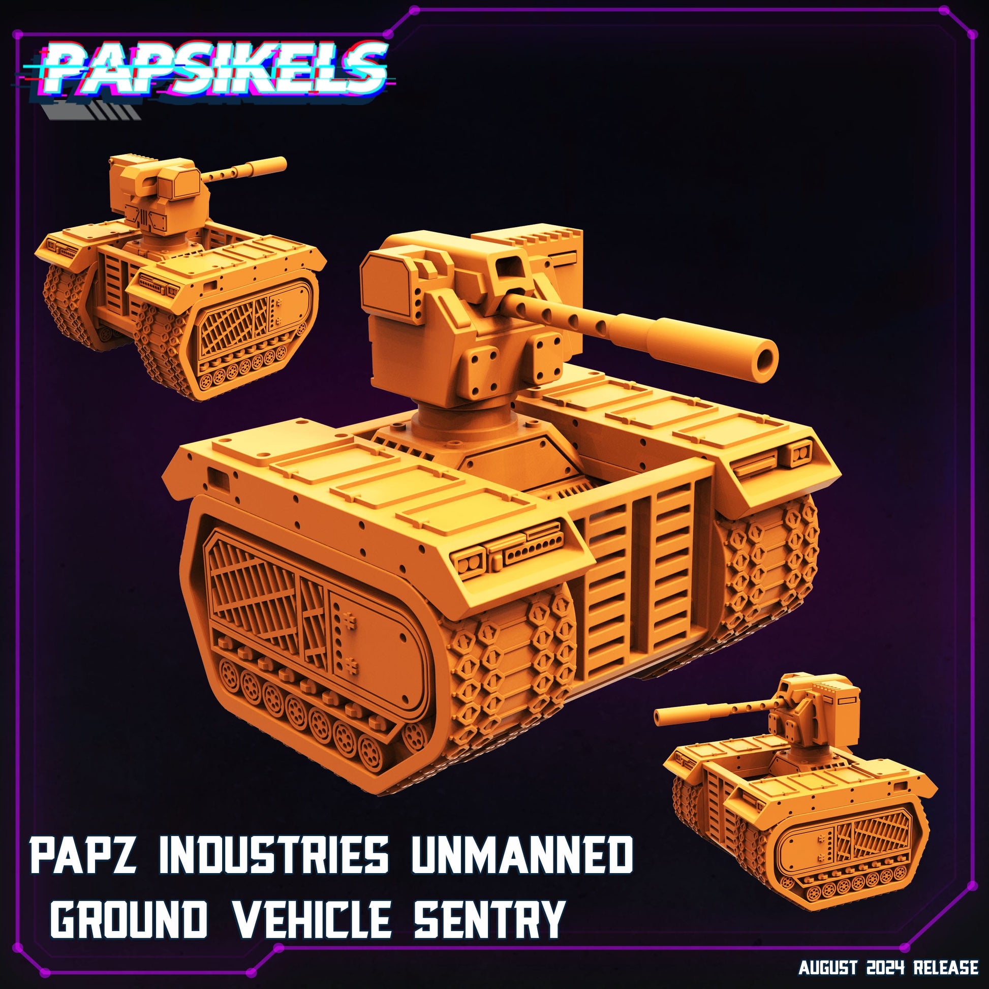 3D Printed Papsikels August 2024 Cyberpunk Papz Industries Unmanned Vehicle Sentry 28mm 32mm - 3D Printing Boss 