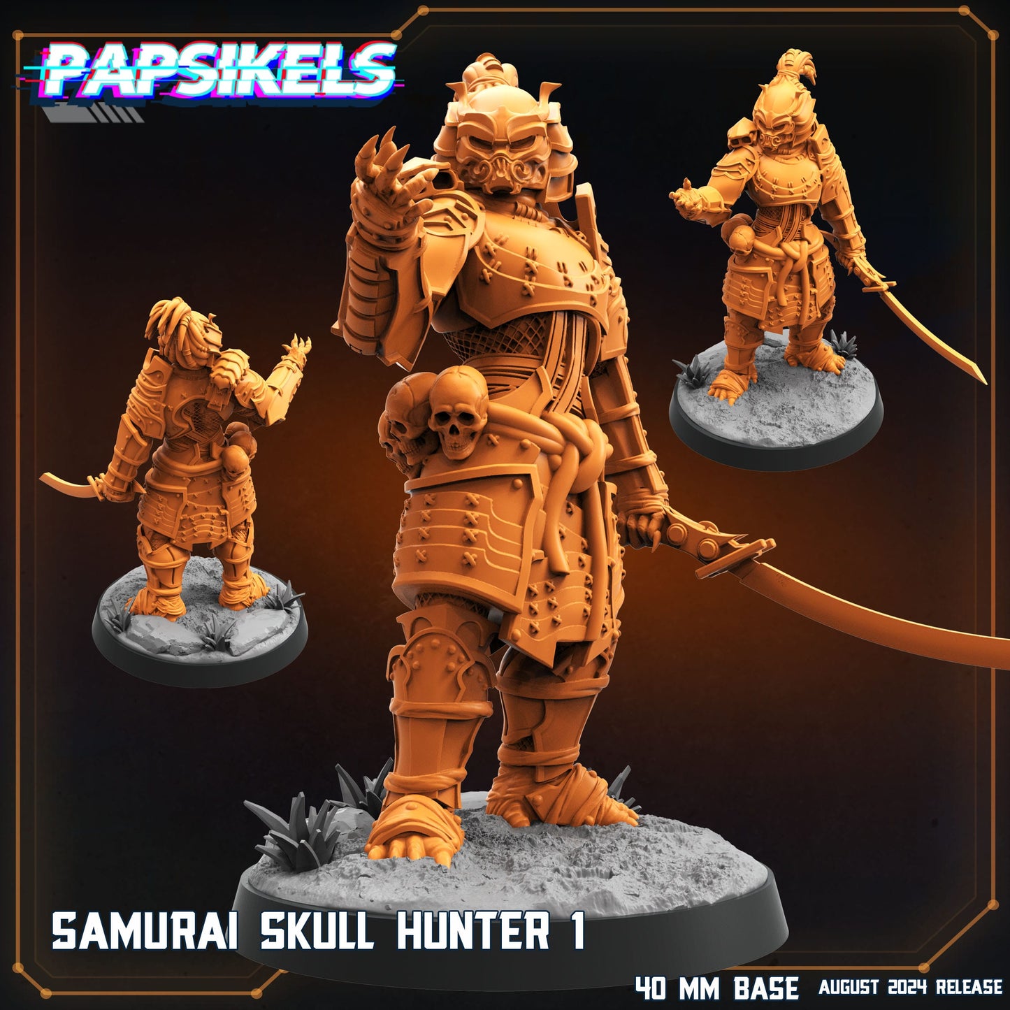 3D Printed Papsikels August 2024 Scifi Samurai Skull Hunter 28mm 32mm - 3D Printing Boss 