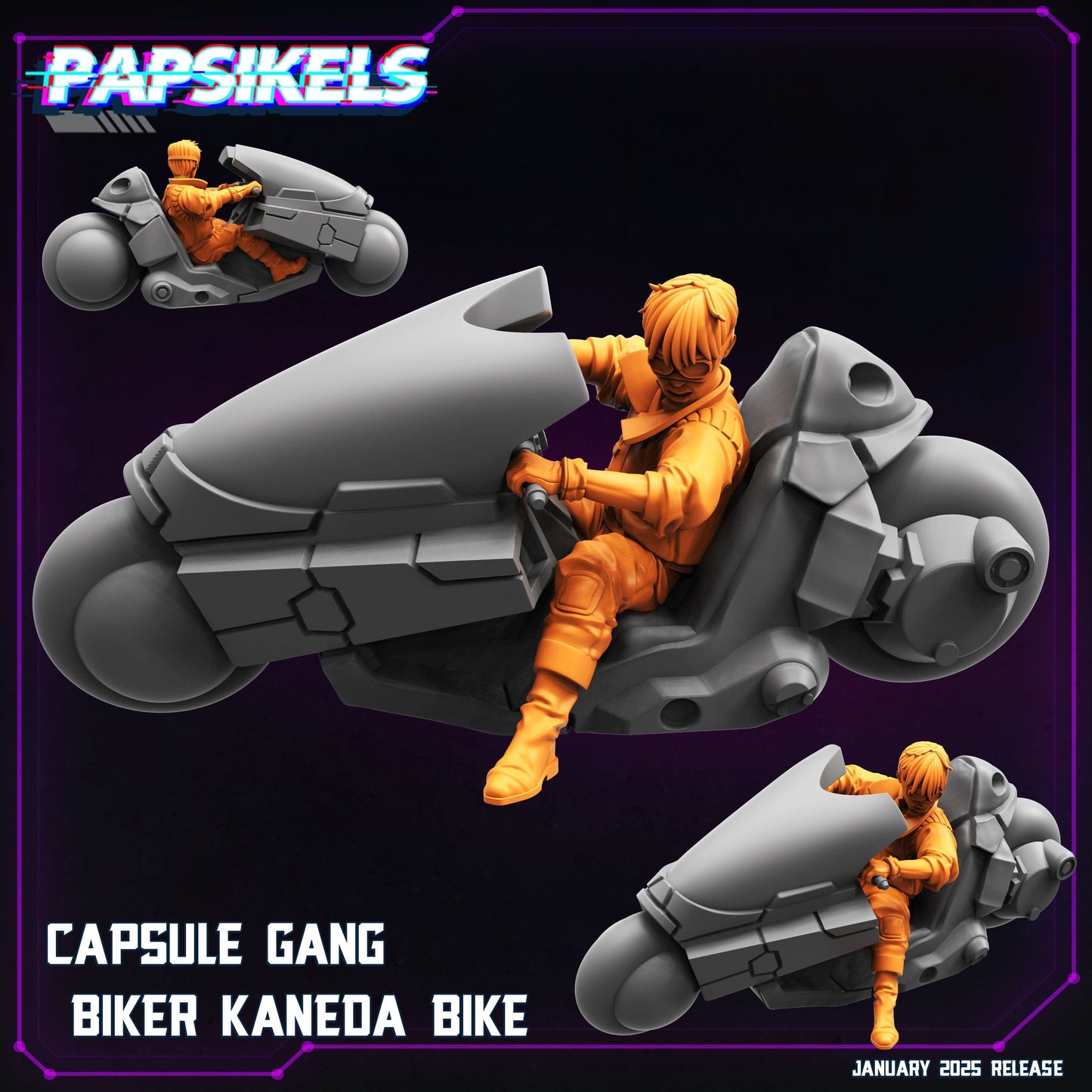 3D Printed Papsikels Capsule Gang Biker Kaneda Bike January 2025 - Cyberpunk 28mm 32mm - 3D Printing Boss 