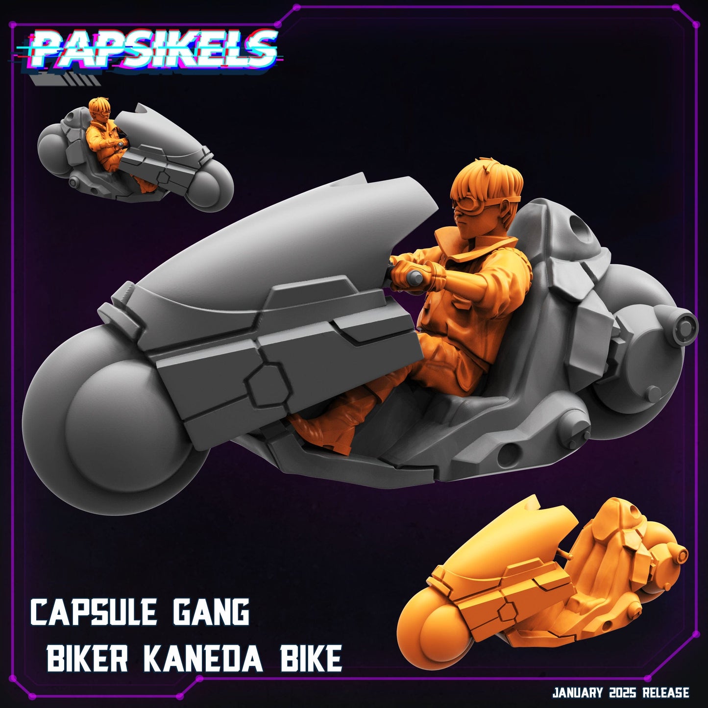 3D Printed Papsikels Capsule Gang Biker Kaneda Bike January 2025 - Cyberpunk 28mm 32mm - 3D Printing Boss 