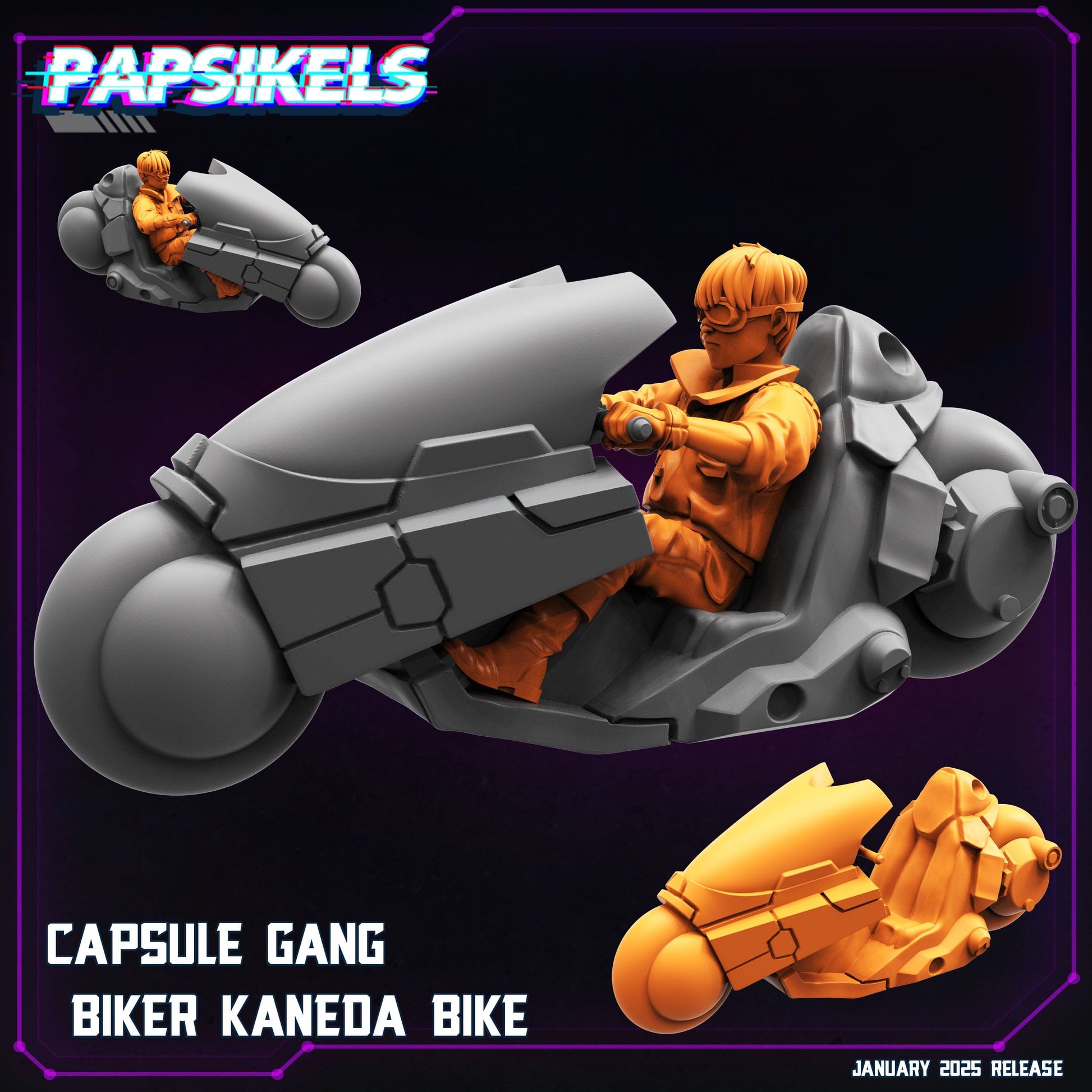 3D Printed Papsikels Capsule Gang Biker Kaneda Bike January 2025 - Cyberpunk 28mm 32mm - 3D Printing Boss 