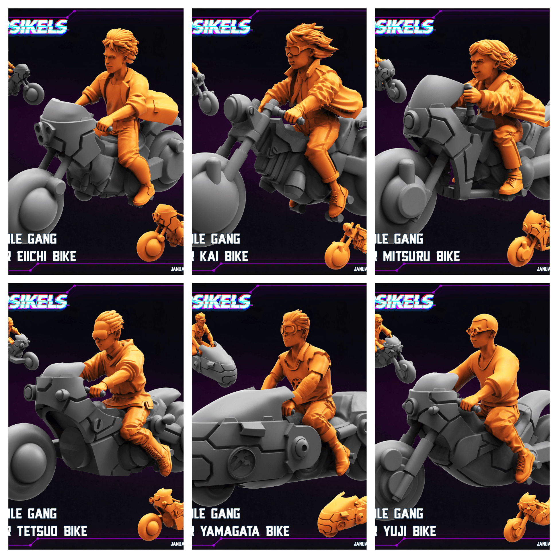 3D Printed Papsikels Capsule Gang Biker Set January 2025 - Cyberpunk 28mm 32mm - 3D Printing Boss 