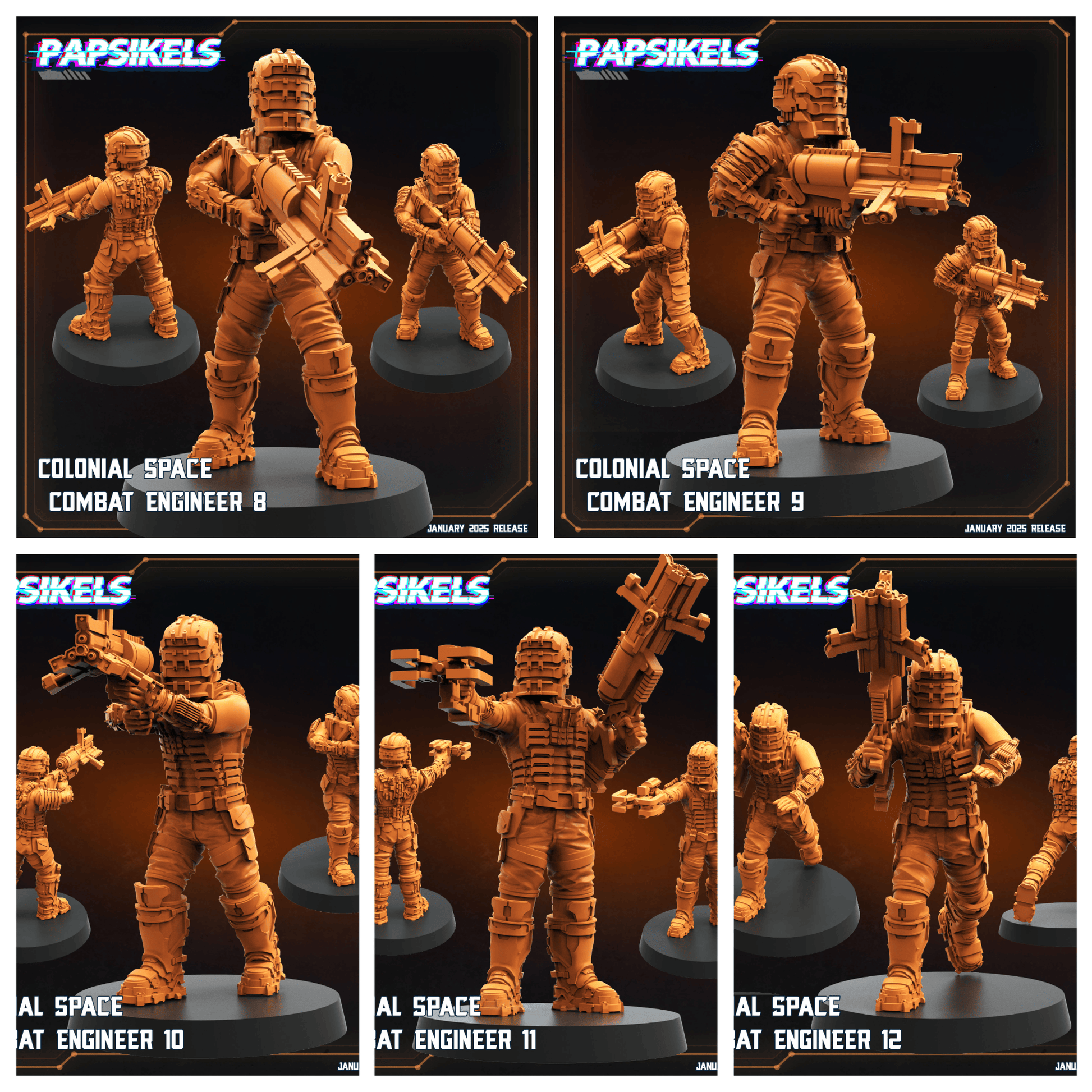 3D Printed Papsikels Colonial Space Combat Engineers Set January 2025 - Scifi 28mm 32mm - 3D Printing Boss 